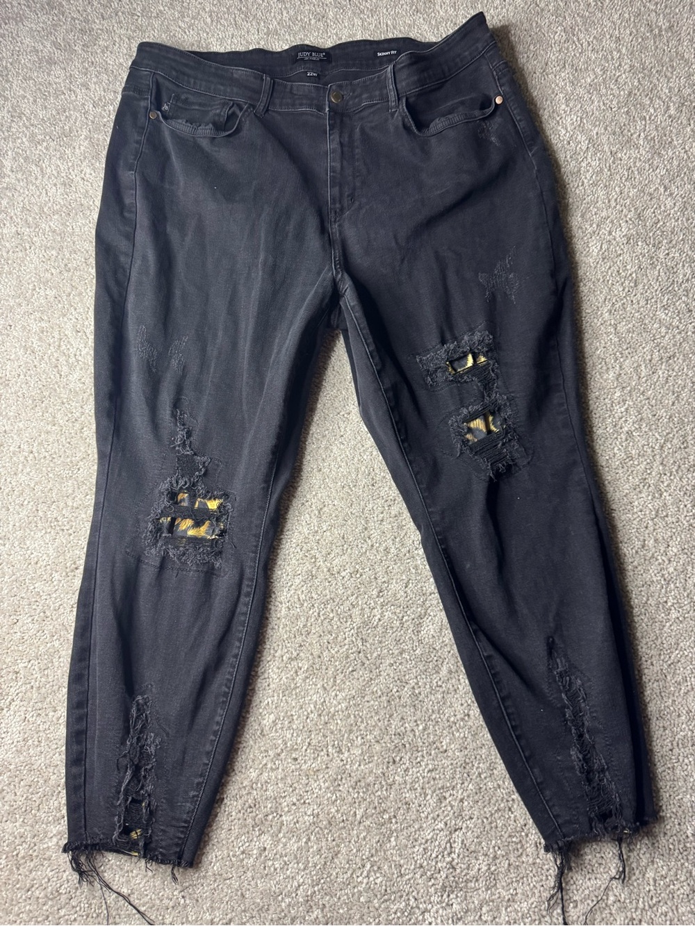 Judy Blue Black Distressed Leopard Patch Skinny Jeans Plus Size 22W Stretch